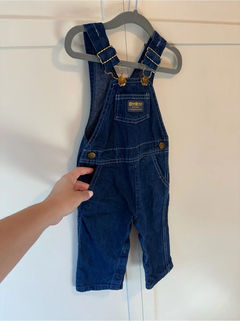 Vintage Osh Kosh B’Gosh 90s Paper Tag Baby Classic Dark Denim Overalls 18 months
